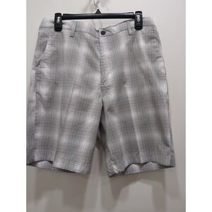 Chaps Golf 78 Plaid Gray and White Flat Front Chino Shorts Men's Size‎ 33 Preppy